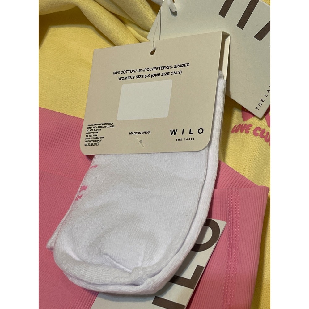 Wilo The‎ Label Womens Yellow Hoodie Pink Ribbed Leggings Socks Set XS New - Picture 5 of 12